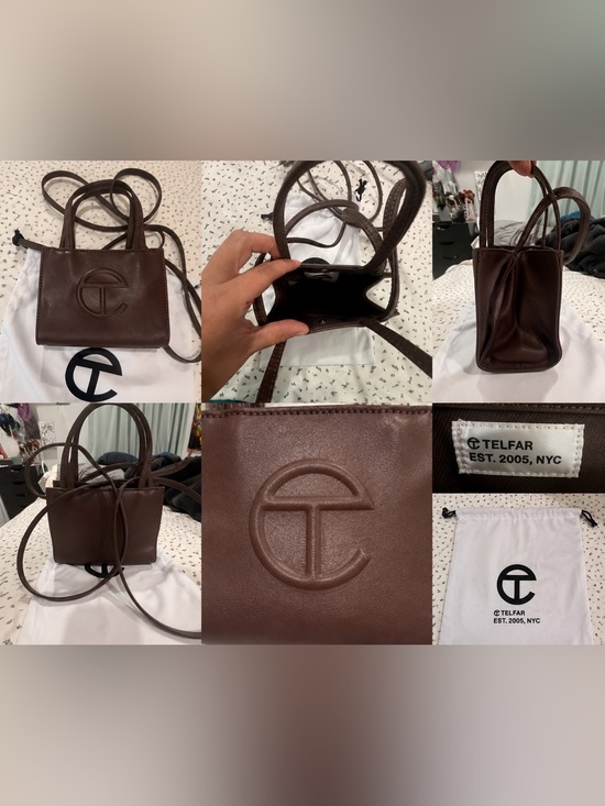 Telfar Handbags - Telfar Dark Brown Mini Shopper with Embossed Logo